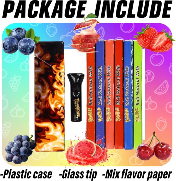 Flavored Rolling Papers Kit | Flavoured Rolling Papers With 6 Different Fruit | 100's Plastic Cigarette Case | Glass Filter Tip - Image 6