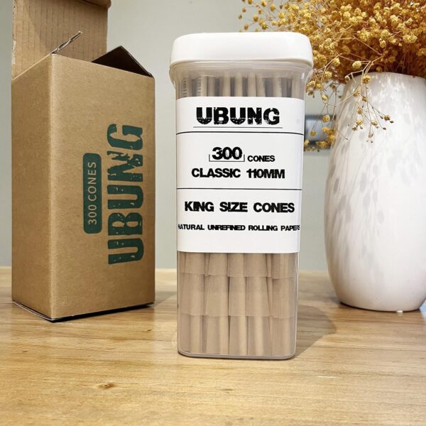 UBUNG Brown Cones, 300 Pcs King Size Brown Pre Rolled Cones With Tips, Slow Type Rolling Paper, Length 4.25 in / 108 mm, Including 1 Cone Loader And 1 Push Rod - Image 2