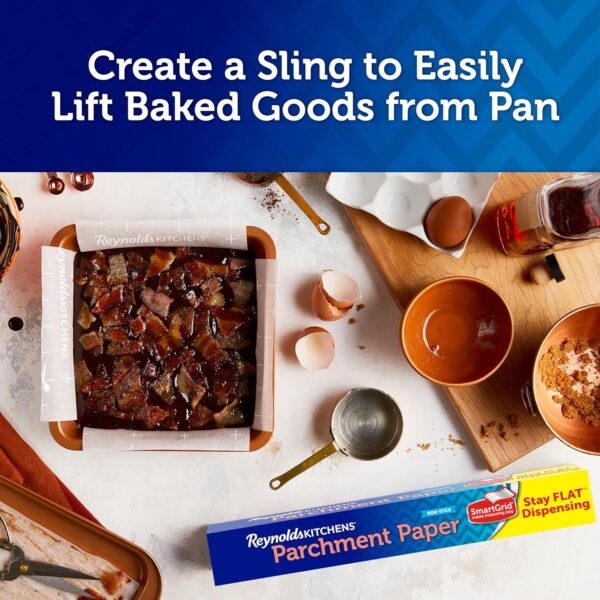 Reynolds Kitchens Stay Flat Dispensing Parchment Paper for Baking and Roasting, Parchment Paper Roll, Great for Baking and Rolling Dough, Non-stick, Reusable Up to 3x, 45 Sq. Ft. - Image 8