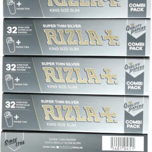 5 booklets - Rizla Silver Combi Pack King Size Slim Rolling Paper + Filter Tips