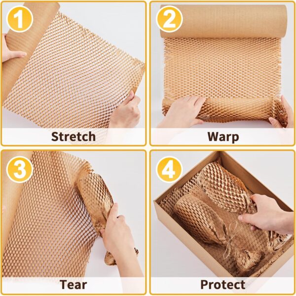 JARLINK Honeycomb Packing Paper, 15"x 213' Bubble Packing Wrap for Packing/Shipping/Moving, Eco-Friendly Bubble Packing Paper Wrapping Roll, Recyclable Moving Supplies With 20 Fragile Sticker Labels - Image 5