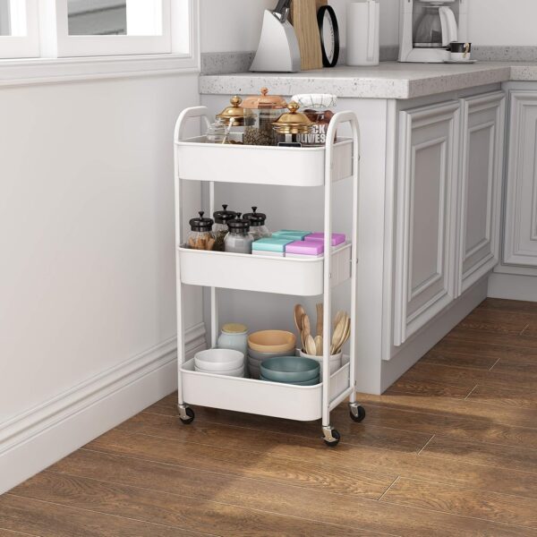 MAX Houser 3-Tier Rolling Utility Cart with Caster Wheels,Easy Assembly, for Kitchen, Bathroom (White) - Image 4