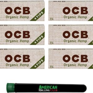 OCB Organic Cigarette Rolling Papers ~ 1-1/4 + Tips ~ 6 Pack ~ Includes American Rolling Club Tube