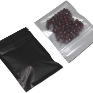 FERENLI 100 Pcs Mylar Zipper Lock Bag Food Storage Matte Foil Airtight Bags with Front Window Plastic Candy Packaging Pouch for Zip Flat Heat Seal Lock Resealable (7.5x10cm (3x3.9 inch), Black)