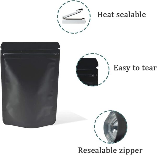 PABCK Stand-Up Resealable Heat Seal Bags 3.55mil Thick Mylar Frosted Black Foil Sealed Bags 50 Pieces 3.35x5.1 inch for Zip Packaging Lock Food Storage Pouch - Image 2