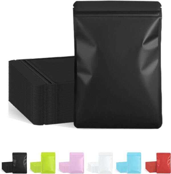 100 Pack Resealable Packaging Bags for Small Business Double-Sided Color Smell Proof Bags for Food Storage Flat Bags (Black, 2.7" x 3.8")