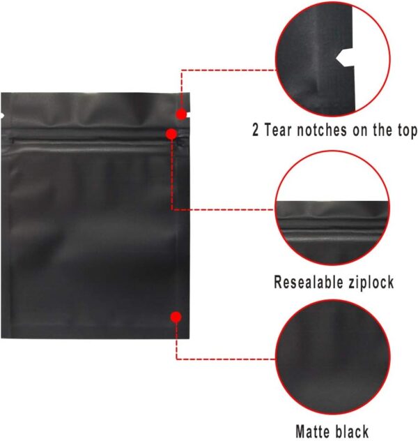 100 Pack Smell Proof Bags 3 x 4 Inch Resealable Mylar Bags Foil Pouch Bag Flat Bag Matte Black - Image 4