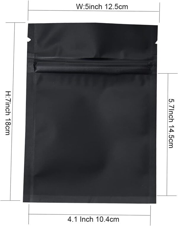 100 Pcs 5x7 inch Smell Proof Bags Resealable Mylar Bags Zip lock Foil Pouch Bags Clear Window Matte Black Food Safe Storage Packing - Image 2