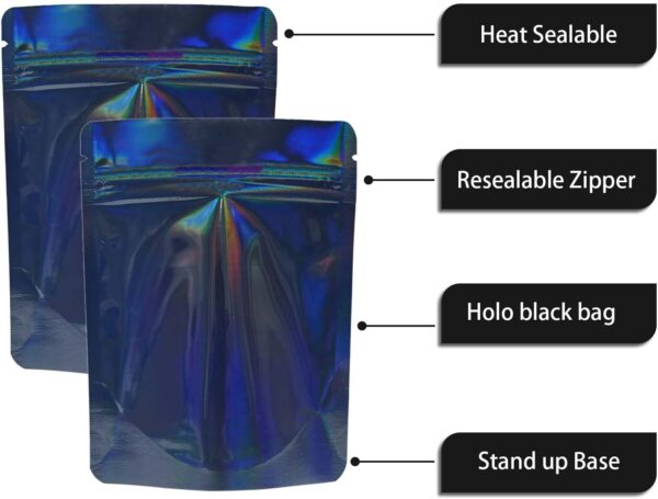 100 Pack Stand Up Pouch Bags, Zip Lock Resealable Mylar Bags for Food Storage, Heat Sealable Foil Packaging Baggies 4 x 5 Inches Cosmic Black - Image 5