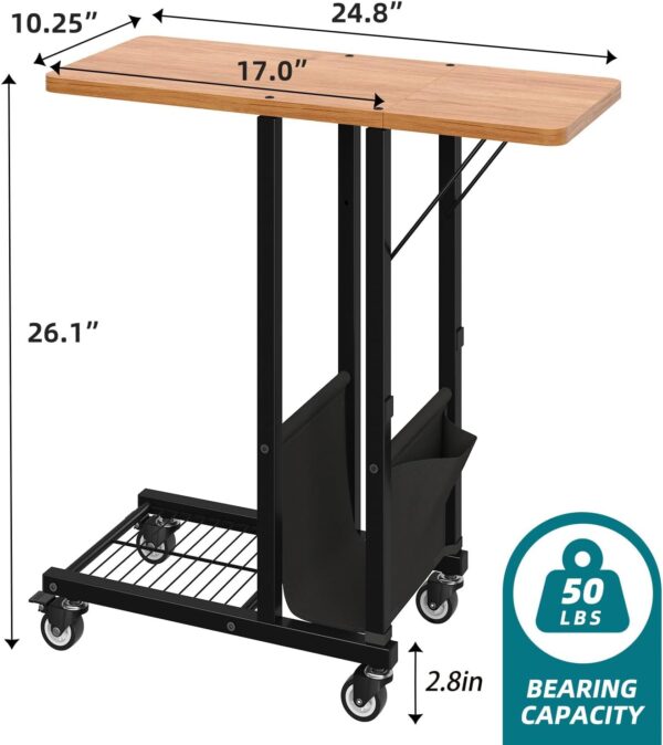Simple Trending C Shaped End Table, Folding TV Tray Couch Side Table for Sofa on Wheels, Black - Image 3