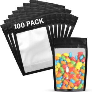 COLSEN Smell Proof Resealable Bags - Matte Black Mylar Bag 3x4 Inches (1oz) Strong Zipper Seal Clear Window Pouch for Food Storage, Candy, Snacks, Jewelry, Pills, Party Favors Packaging (100pack)