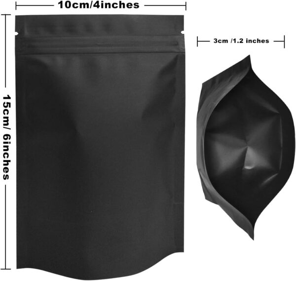 STUs 100 Pack Smell Proof Stand-Up Bags 4 x 6 Inch Resealable Mylar Bags Foil Pouch Double-Sided Bag Matte Black - Image 2