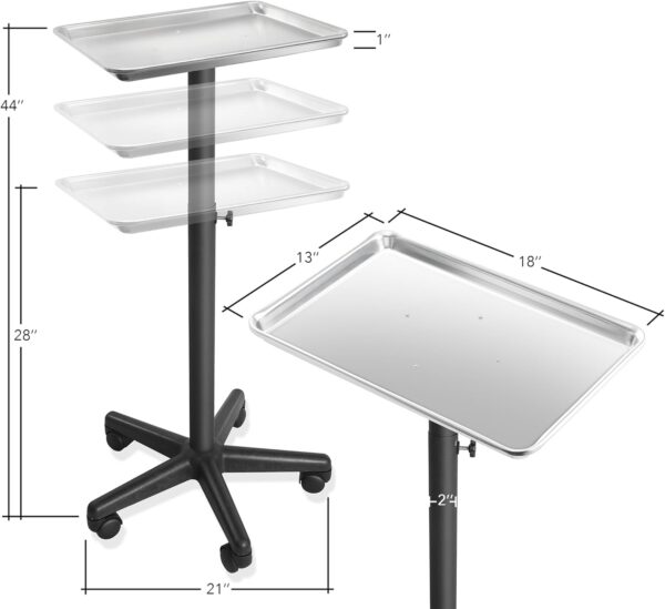 Saloniture Aluminum Salon Instrument Tray, Heavy-Duty Metal Rolling Base - Image 6