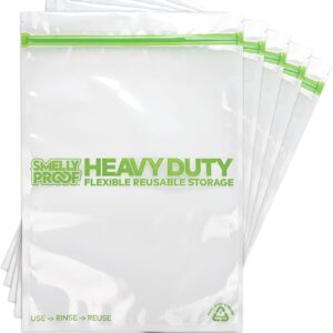 Smelly Proof REUSABLE STORAGE BAGS, Extra Large HEAVY DUTY 5-mils US-Made, BPA FREE, NO PEVA, Dishwasher-Safe Ziplock Reusable Freezer Bags Triple Zip CLEAR FLAT XXL 2-Gallon 12" x 16" - 5pk