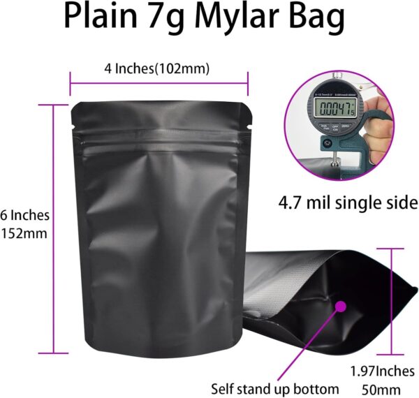 100 Pack Mylar Bag,7 Gram Stand-up Packaging Pouch, 4.72 Mil Thickness Resealable Zip Lock Foil Food Storage Baggies Safe Material,4X6 Inches,Matte Black - Image 2