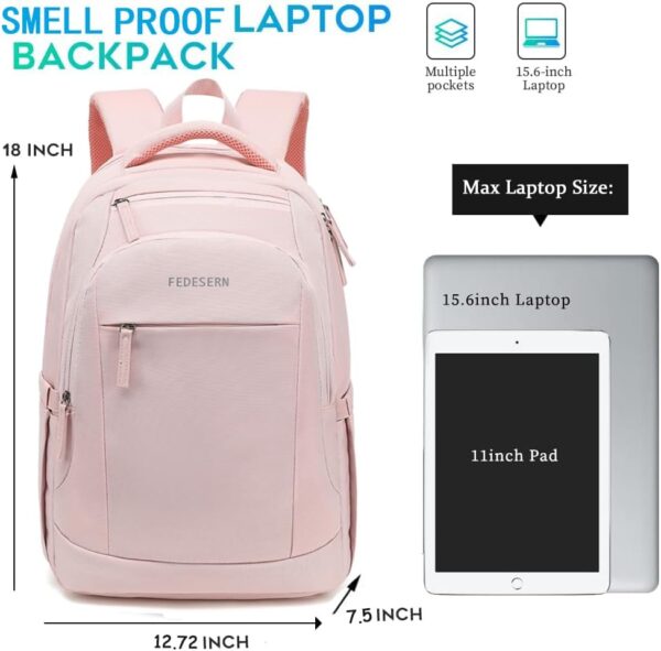 Smell Proof Backpack with Lock,Water Resistant Smell Proof Bags Travel Laptop Backpack,Large Capacity Carbon Enduring Smell Proof Stash Bag with Lock for Men Women (Pink) - Image 6