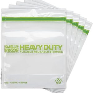 Smelly Proof HEAVY DUTY Reusable STAND-UP Ziplock Bags for Food Storage, USA Made, NO PEVA & BPA FREE, Reusable Freezer Bags, Dishwasher-Safe, Triple Zip, CLEAR 5-mils LRG Quart 8.5" x 10" - 5pk