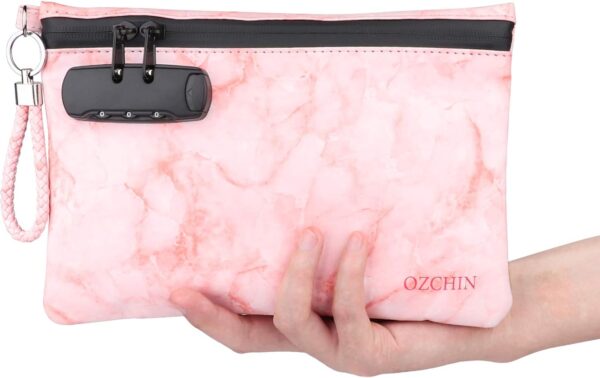 OZCHIN Smell Proof Bag with Combination Lock Certificates Organizer PU Leather Lock Bag Travel Storage Case 10 x 7 inches Great Christmas Gifts for Women(Pink) - Image 4