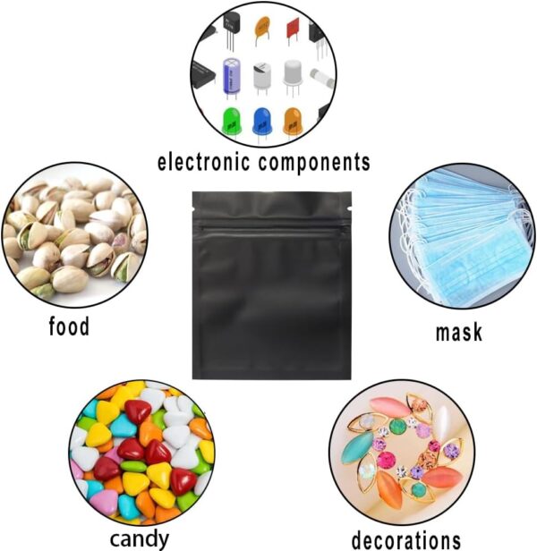 100 Pack Smell Proof Bags 3 x 4 Inch Resealable Mylar Bags Foil Pouch Bag Flat Bag Matte Black - Image 5