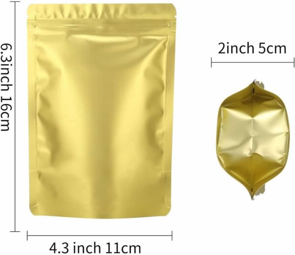 200 Pieces Resealable Mylar Bags(4.3x6.3inch, Matte Gold), Stand Up Zipper Lock Aluminum Foil Bag, Packaging for Small Businesses, Packaging Bags for Food/Nuts Storage - Image 2