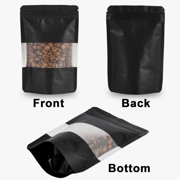 100 Pieces Resealable Mylar Bags, Stand Up Smell Proof Bags with Matte Window, Zipper Lock Foil Pouch Packaging (Black, 3.5 X 5.1 Inch) - Image 3