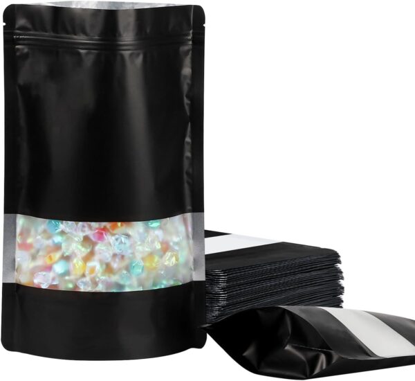 100 Pack Smell Proof Bags, Resealable Mylar Bags with Matte Window, Foil Pouch Stand-up Bags for Food Self Sealing Storage, Scratch Resistant Hand Storage Bags.(Black, 3.9×5.9 Inch)