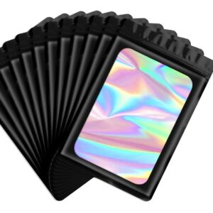 Funfery 100 Pack Resealable Holographic Bags, Smell Proof Packaging, Mylar Food Storage, Zipper Sealing Bags for Coffee Beans, Cookies, Jewelry - Black, 3x4.7in