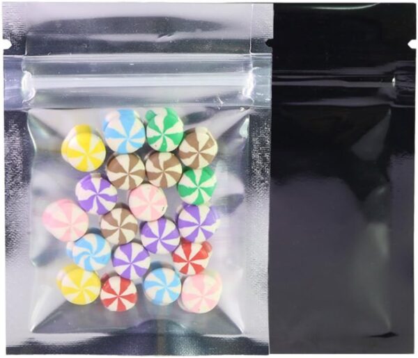 QQ Studio 100 Clear/Colored Poly Zip Lock Bags w/Tear Notch 6.5x9cm (2.5x3.5") (Clear/Silver/Black)