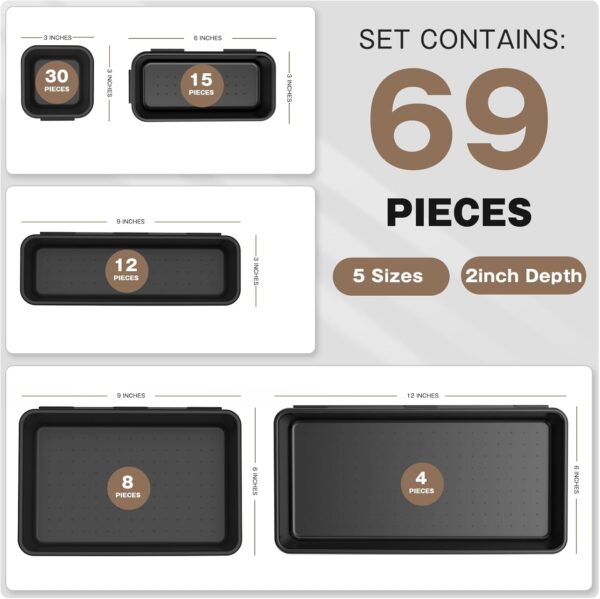 【More Larger Size】A-LUGEI【69Pcs】【5 Size】 Tool Box Organizer Tray Divider Set, 【Black】 Desk Drawer Organizer, Garage Organization and Storage Toolbox for Rolling Tool Chest Cart Cabinet WorkBench Parts - Image 3