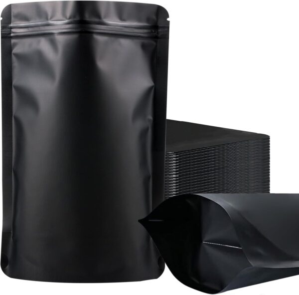 100 Pack Mylar Smell Proof Bags, Resealable Black Stand Up Pouch Bags Foil Sealable Bags for Packaging, 4.72×7.87 Inch