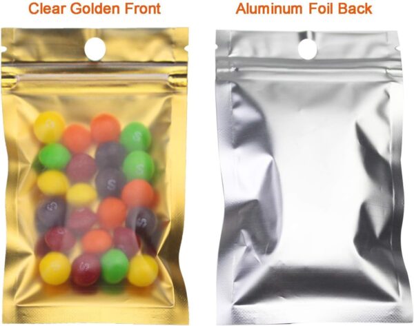 150 Pack Mylar Zip Lock Bags Aluminum Foil Bags Durable Double-Sided Metallic Foil Mylar Flat Mini Ziplock Bag 7.5 x 12 cm/ 3 x 4.7 Inch (Gold) - Image 6