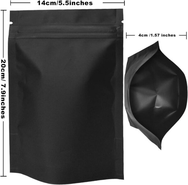 STUs 100 Pack Mylar Stand-Up Bags 5.5 x 7.9 Inch Smell Proof Bags Foil Pouch Double-Sided Mylar Bag Matte Black - Image 2