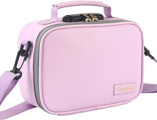 Pink PU Leather Cosmetic Bag with Combination Lock, Heavy Duty Makeup Box case with Shoulder Strap for Home and Travel, Great Gift for Women.