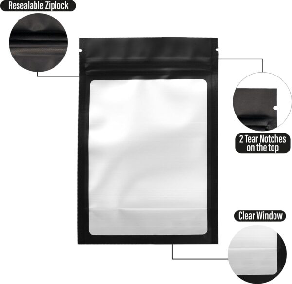 COLSEN Smell Proof Resealable Bags - Matte Black Mylar Bag 3x4 Inches (1oz) Strong Zipper Seal Clear Window Pouch for Food Storage, Candy, Snacks, Jewelry, Pills, Party Favors Packaging (100pack) - Image 7