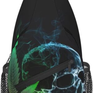 Marijuana Pot Leaf Weed Skull Crossbody Chest Bag for Women Men, Daypack Sling Backpack for Travel Sport Running Hiking