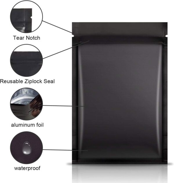 200pcs 3"X 4" Smell Proof Bags Resealable Mylar Bags Foil Pouch Double-Sided Flat Zip lock Bag Matte Black… - Image 2