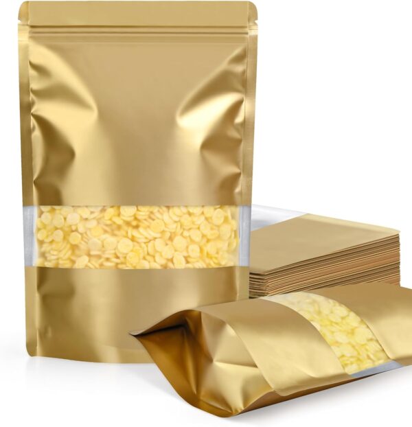 100 Pack Smell Proof Bags, Resealable Bags with Matte Window, Foil Pouch Stand Up Sealable Bags for Packaging(Gold,4" x 6")