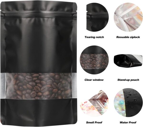 100 Pack Smell Proof Bags, Resealable Mylar Bags with Matte Window, Foil Pouch Stand-up Bags for Food Self Sealing Storage, Scratch Resistant Hand Storage Bags.(Black, 3.9×5.9 Inch) - Image 2