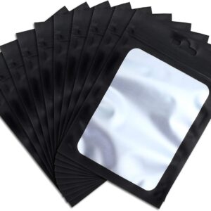 Boao 100 Pieces Resealable Foil Food Storage Bags with Clear Window Coffee Beans Candy Packaging Pouch for Food Small Business Supplies for Jewelry Self Sealed Storage Bags(4.7 x 7.9 Inch,Black)
