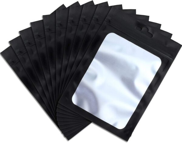Boao 100 Pieces Resealable Foil Food Storage Bags with Clear Window Coffee Beans Candy Packaging Pouch for Food Small Business Supplies for Jewelry Self Sealed Storage Bags(4.7 x 7.9 Inch,Black)