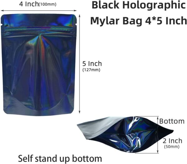 100 Pack Stand Up Pouch Bags, Zip Lock Resealable Mylar Bags for Food Storage, Heat Sealable Foil Packaging Baggies 4 x 5 Inches Cosmic Black - Image 3