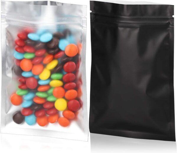 100 Pcs 5x7 inch Smell Proof Bags Resealable Mylar Bags Zip lock Foil Pouch Bags Clear Window Matte Black Food Safe Storage Packing