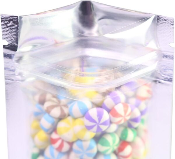 QQ Studio 100 Clear/Colored Poly Zip Lock Bags w/Tear Notch 6.5x9cm (2.5x3.5") (Clear/Silver/Black) - Image 3