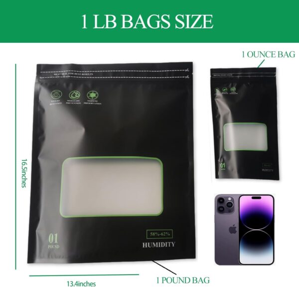 1 Pound Storage Terp Bags, 5 Pack Lock & Seal Heat Sealable Humidity Curing Bags, 16 Ounce, Black - Image 2