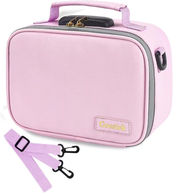 Pink PU Leather Cosmetic Bag with Combination Lock, Heavy Duty Makeup Box case with Shoulder Strap for Home and Travel, Great Gift for Women. - Image 2