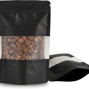 100 Pieces Resealable Mylar Bags, Stand Up Smell Proof Bags with Matte Window, Zipper Lock Foil Pouch Packaging (Black, 3.5 X 5.1 Inch)