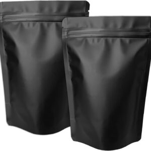 100 Pack Matte Black Stand Up Bags – 5 Mil 6.3x8.6 Inches Resealable Smell Proof Food Storage Zipper Pouch Bag, Large Heat Sealable Plastic Foil Packaging Pouches, Sample Pouch