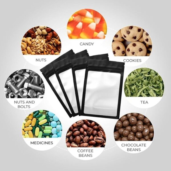 COLSEN Smell Proof Resealable Bags - Matte Black Mylar Bag 3x4 Inches (1oz) Strong Zipper Seal Clear Window Pouch for Food Storage, Candy, Snacks, Jewelry, Pills, Party Favors Packaging (100pack) - Image 6