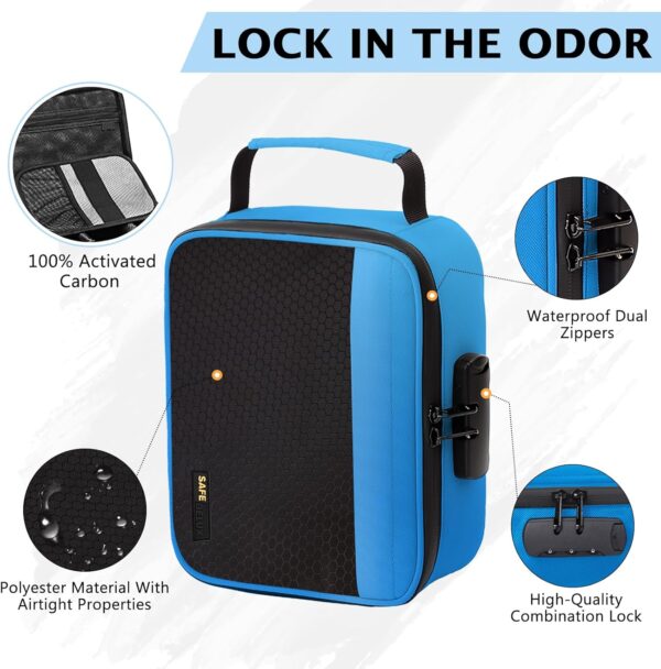 Storage Bag With Combination Lock, Carbon Lining Locking Storage Bag Lockable Organizer Cases Removable Dividers Water Resistant Zipper Great Choice for Travel (Blue) - Image 4