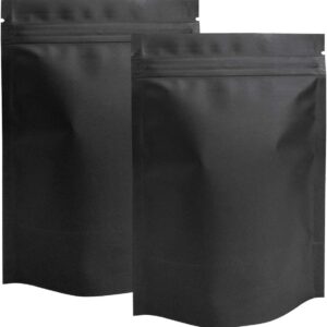 STUs 100 Pack Mylar Stand-Up Bags 5.5 x 7.9 Inch Smell Proof Bags Foil Pouch Double-Sided Mylar Bag Matte Black